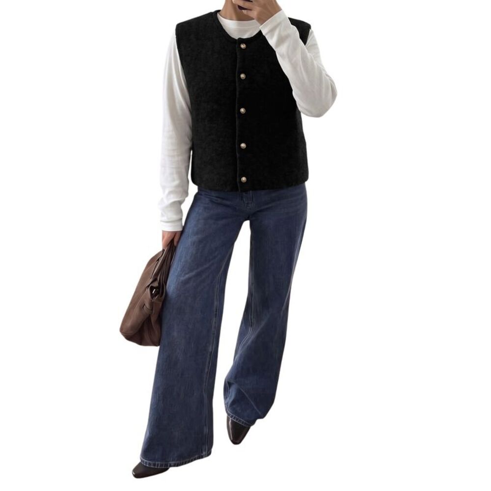 Women's Button-Down Knitted Sleeveless Cardigan Sweater Vest Black